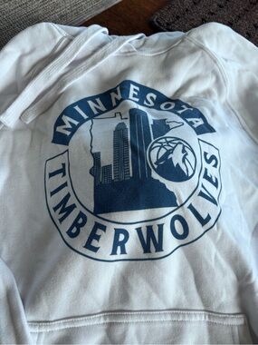 Minnesota Timberwolves Kids White Hoodie with Navy Logo